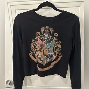 NWT Harry Potter Hogwarts crest black long sleeve crop top size XS for women